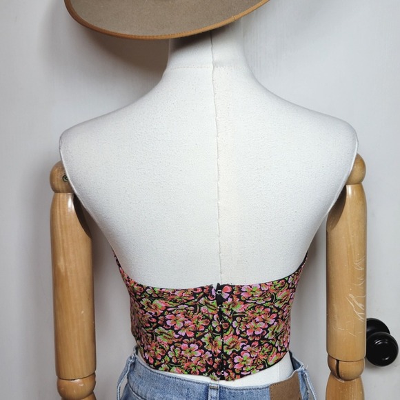 Zara Floral Brocade Corset Crop Top – Hook & Eye Back, Size XS - Picture 6 of 7